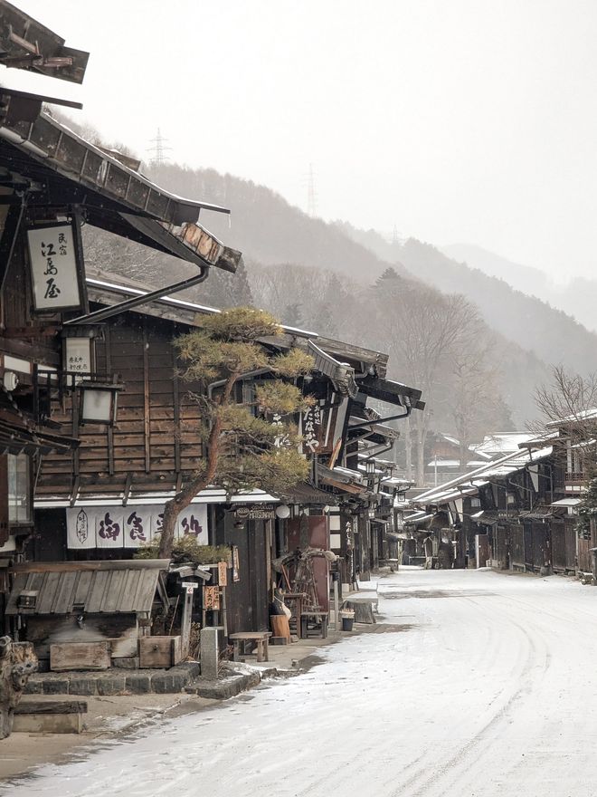 The old post town of Narai under snow