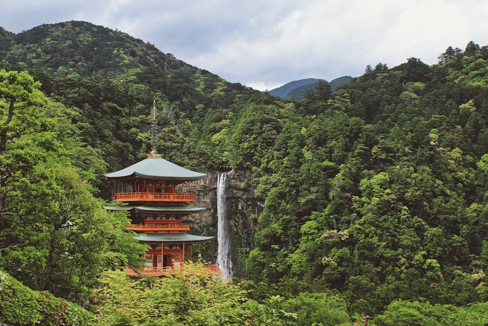 The pagoda at Nachisan with Nachi Falls behind it
